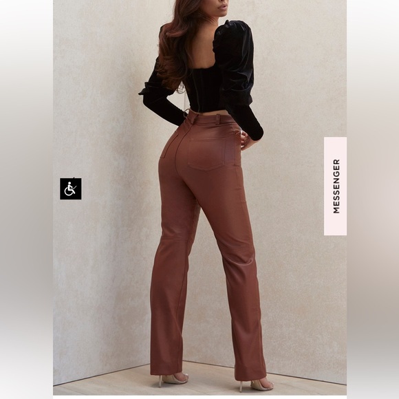 NWOT HOUSE OF CB $195 INAYA RED BROWN STRETCH VEGAN LEATHER PANTS NWOT XS - Picture 9 of 10